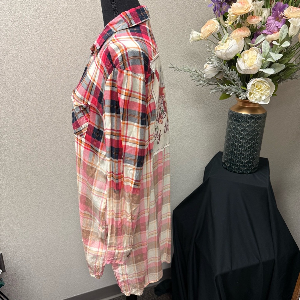Boho Jane Plaid Longline Shirt Dress w/ Graphic Back “Take the Bull” - Picture 2 of 6